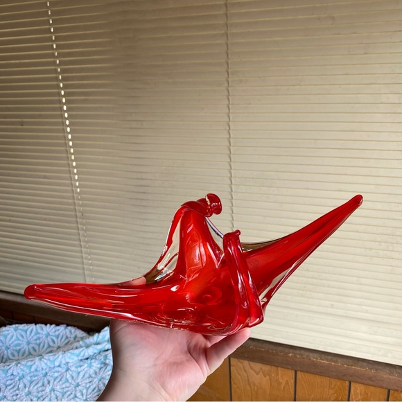 Vintage Art Glass orange / red chalet style glass decor MCM - Picture 3 of 9